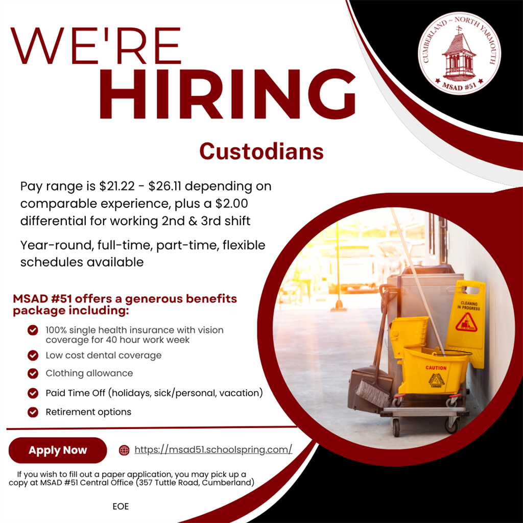 hiring custodians advertisement flyer