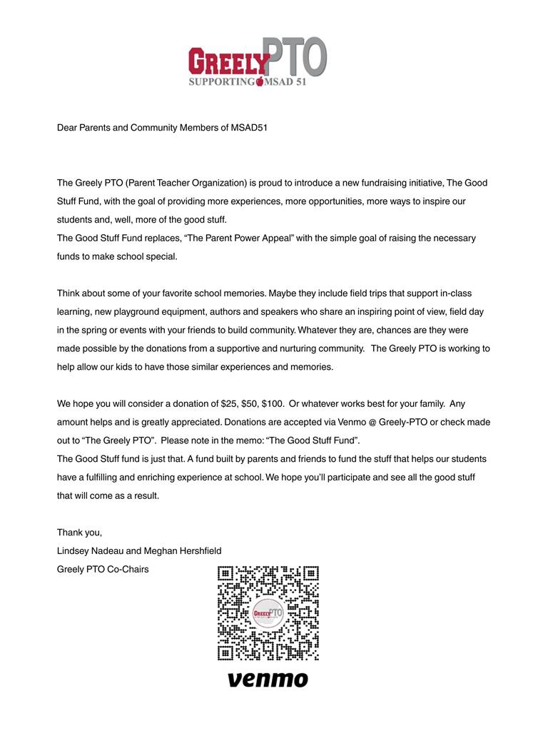 parent PTO good stuff flyer letter