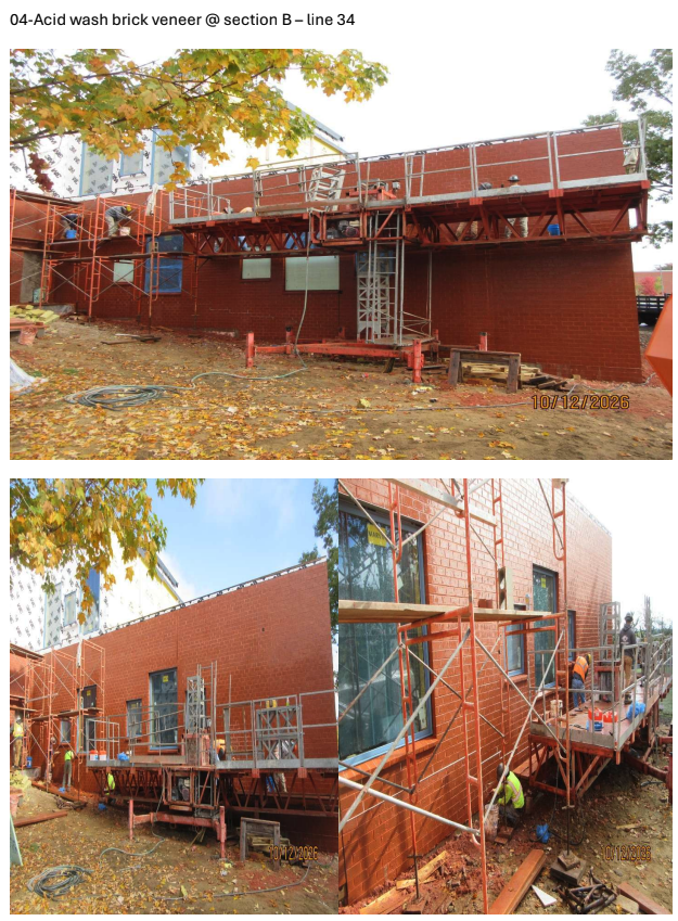 brick is going up on the exterior of the new school